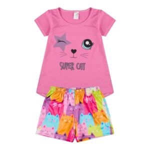 Conjunto Infantil Menina blusa 1 sortida + 1 shorts estampa gato 1 ao 14 Cores e modelos sortidos - Oferta na Shopee
