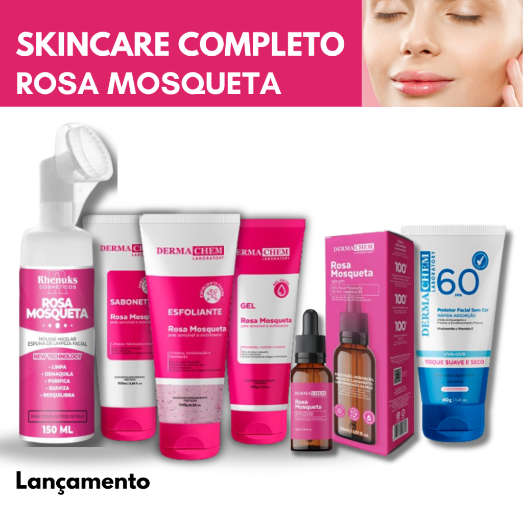 Kit Skincare Rosa Mosqueta Dermachem+Sérum Rosa Mosqueta+ Protetor Solar FPS 60 Sem Cor+Mousse Micelar Rosa Rhenuks Kit Skincare Rosa Mosqueta Dermachem+Sérum Rosa Mosqueta+ Protetor Solar FPS 60 Sem Cor+Mousse Micelar Rosa Rhenuks