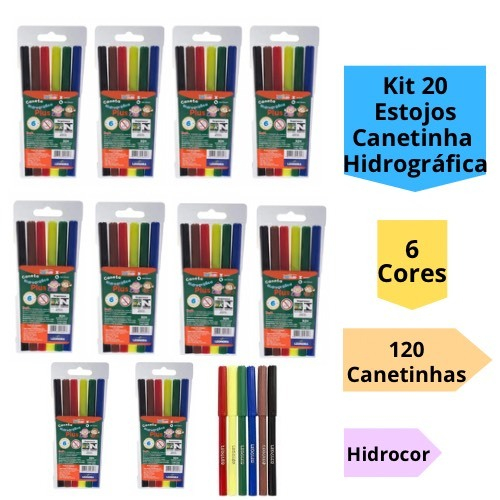 Kit 20 Estojos Canetinha Hidrográfica 6 Cores Hidrocor 120 Canetinhas Escolar Infantil Leo&Leo Kit 20 Estojos Canetinha Hidrográfica 6 Cores Hidrocor 120 Canetinhas Escolar Infantil Leo&Leo - Oferta na Shopee