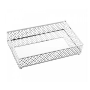 BANDEJA DE METAL COM ESPELHO BARCELONA PRATEADA LYOR - Oferta na Shopee