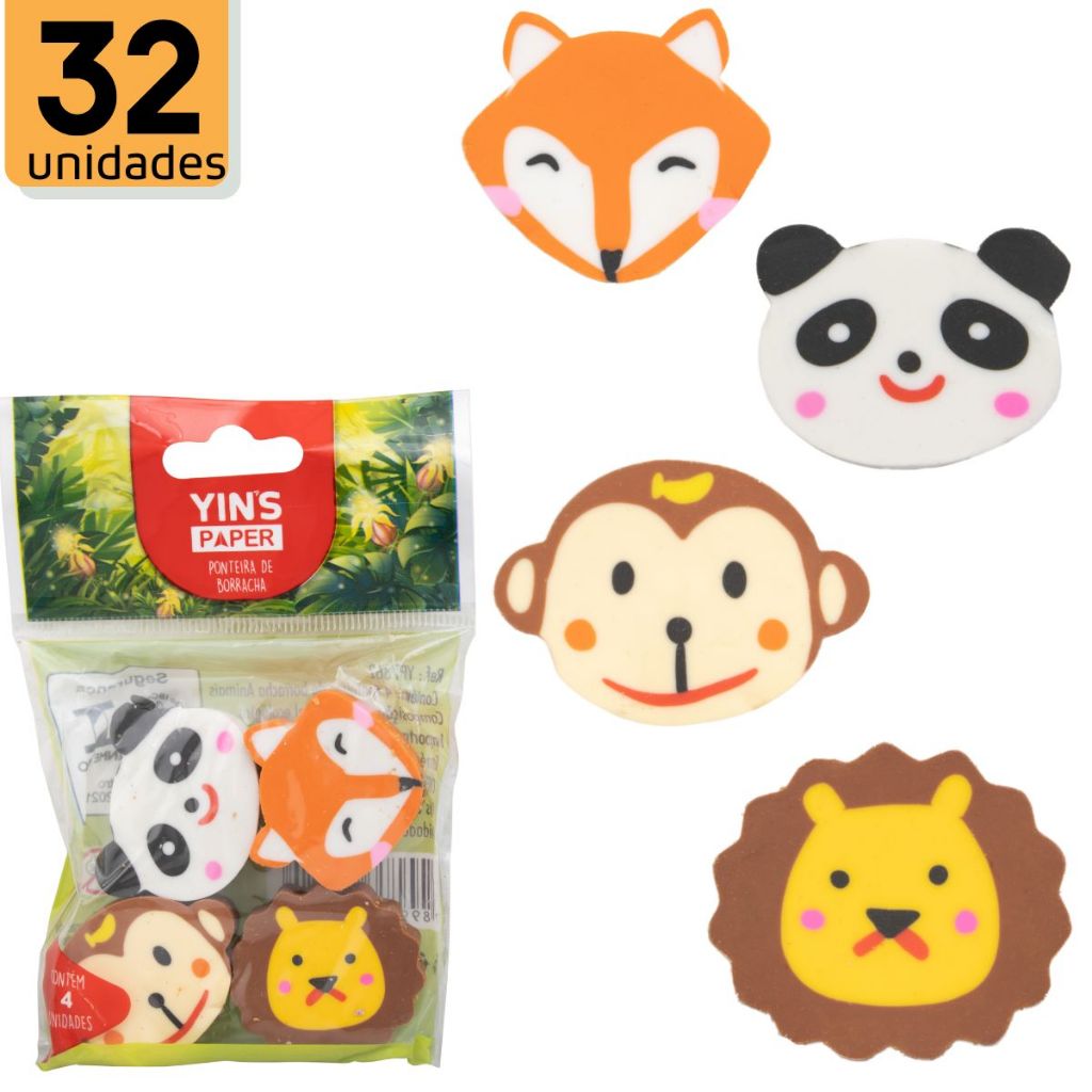 32 Borrachas Escolar Ponteiras Yins Bichinhos Raposa Panda leão Macaco YINS PAPER 32 Borrachas Escolar Ponteiras Yins Bichinhos Raposa Panda leão Macaco YINS PAPER - Oferta na Shopee