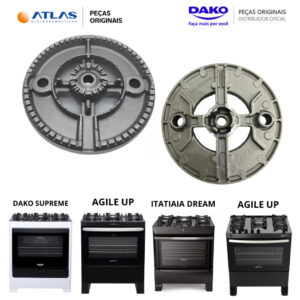 QUEIMADOR BOCA CENTRAL TRIPLA CHAMA FOGÕES DAKO E ATLAS SUPREME/MAGISTER/U.TOP/AGILE/AGILE UP GLASS - Oferta na Shopee