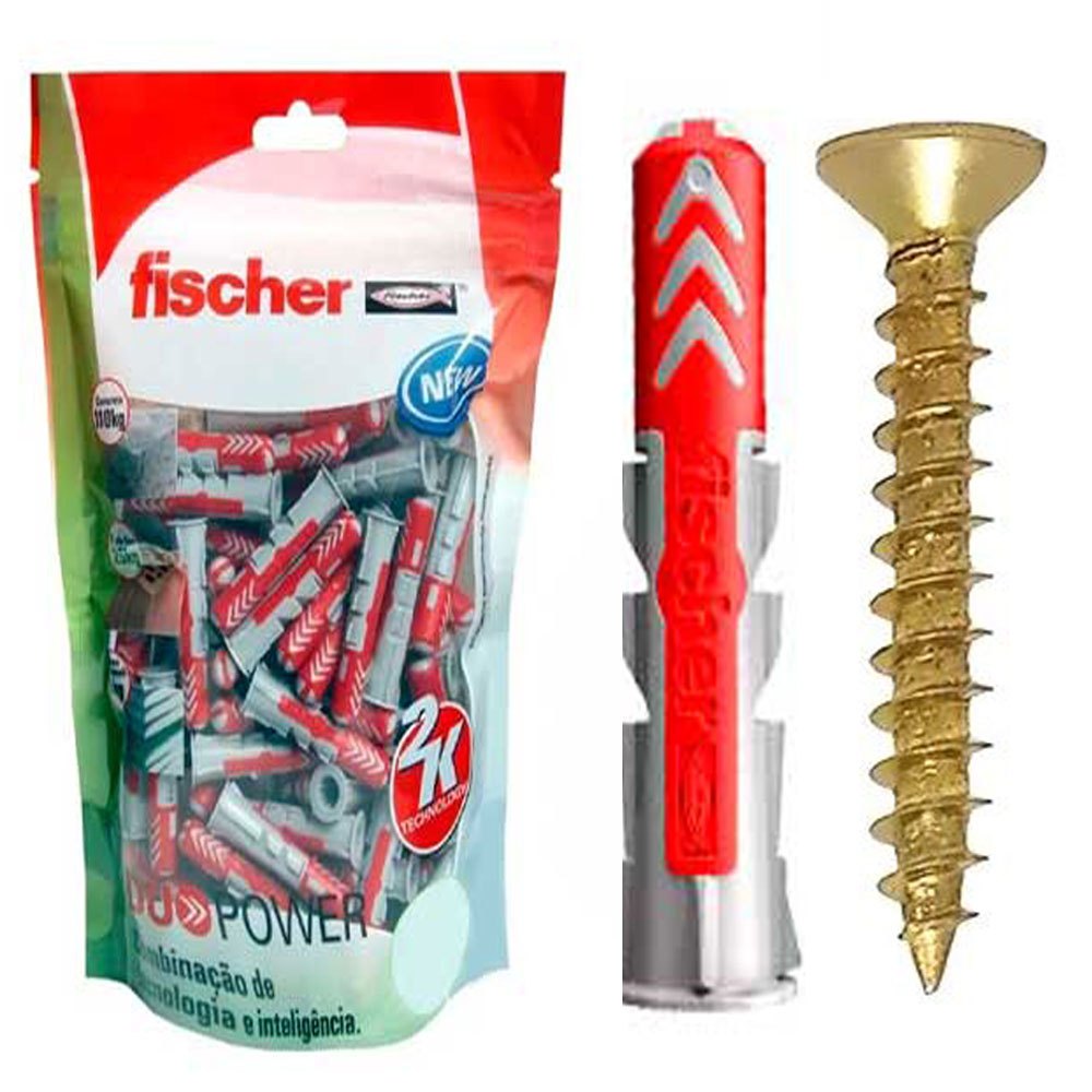 Kit Bucha de Nylon DuoPower 10mm Fischer com Aba e Parafuso 10 peças Kit Bucha de Nylon DuoPower 10mm Fischer com Aba e Parafuso 10 peças