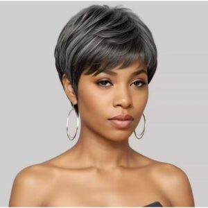 Peruca Corte Pixie Curta Bio Organica Cinza Misto Natural - Oferta na Shopee