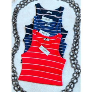 Cropped Regata Feminino Listrado Algodão Toque Macio Duplo Revel - Oferta na Shopee