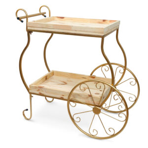 Carrinho de Chá Elegante Com Borda Artesanal Madeira e Ferro p/ Decoração Buffet Festas e Casamentos - Oferta na Shopee