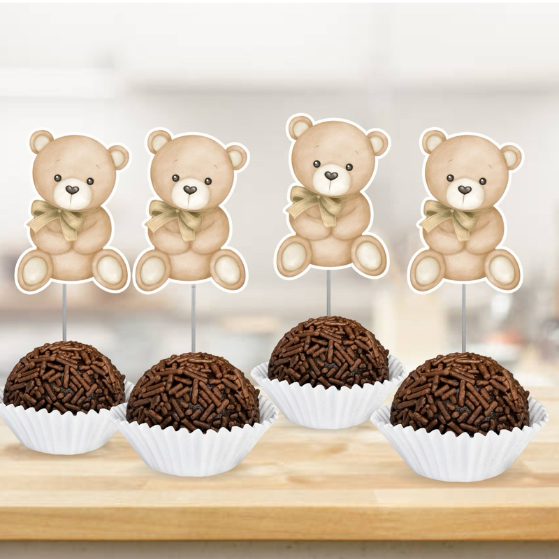 100 Toppers P/ Docinho Ursinho Chá Revelação para festa, brigadeiro beijinho / Topo de docinho 100 Toppers P/ Docinho Ursinho Chá Revelação para festa