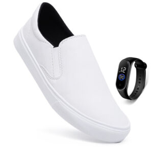 Tênis Iate Slip On Branco Sapatênis Casual Sem Cadarço Enfermagem Médico Hospital + Relógio - Oferta na Shopee