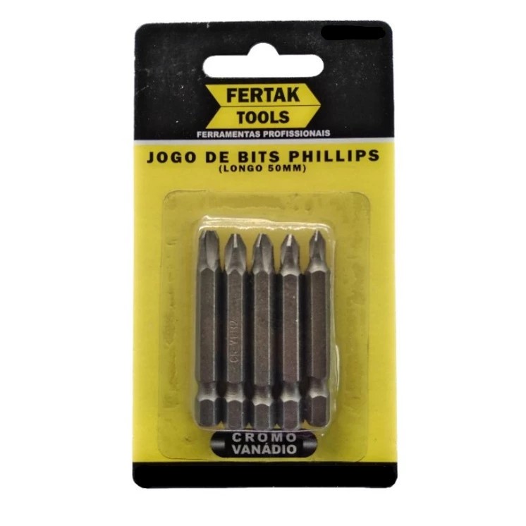 Jogo de Bits Phillips Longo 50mm 5pçs Fertak Jogo de Bits Phillips Longo 50mm 5pçs Fertak