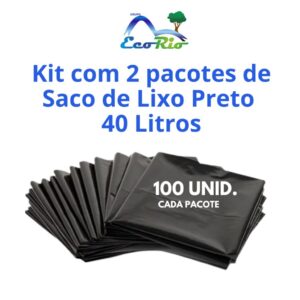 Kit Com 2 Pacotes de Saco de Lixo Preto 40 Litros  100 Unidades Cada Pacote  BayPlastic - Oferta na Shopee