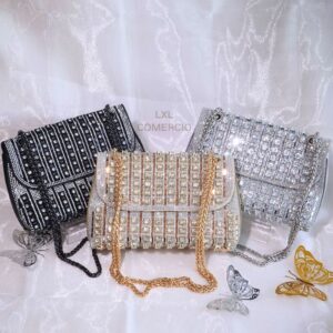 Bolsa de Mão Luxuosa com Cristais - Bolsa de Festa com Corrente e Design Brilhante 188-20 - Oferta na Shopee