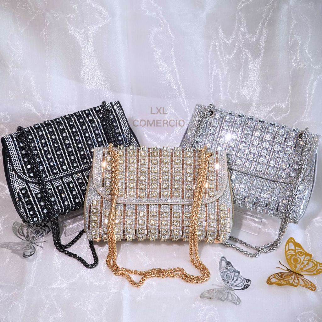 Bolsa de Mão Luxuosa com Cristais - Bolsa de Festa com Corrente e Design Brilhante 188-20 Bolsa de Mão Luxuosa com Cristais - Bolsa de Festa com Corrente e Design Brilhante 188-20 - Oferta na Shopee