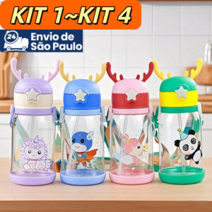 Garrafa De Alce Água Infantil Criança 600ML Portátil Com Canudo Para Meninas ou Meninos - Oferta na Shopee