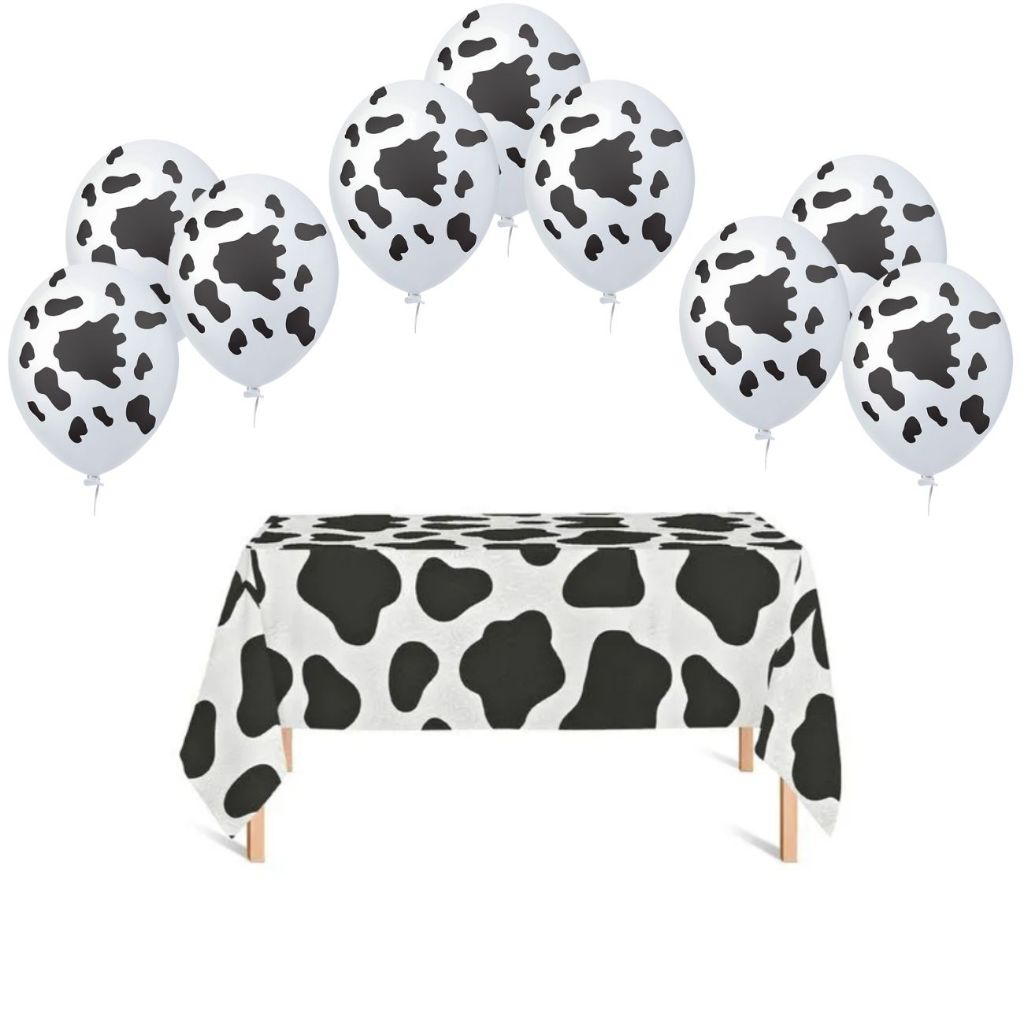 Kit Toalha de Mesa Vaquinha + 25 Balões Manchas de Vaca Festa Fazendinha Bexiga Decoração Fazenda Festa Infantil Kit Toalha de Mesa Vaquinha + 25 Balões Manchas de Vaca Festa Fazendinha Bexiga Decoração Fazenda Festa Infantil