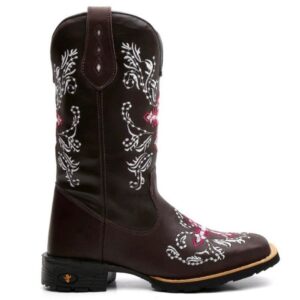 Bota Botina Texana Country  Cruzeta Rosa Bordada Unissex Bico Quadrado - Oferta na Shopee