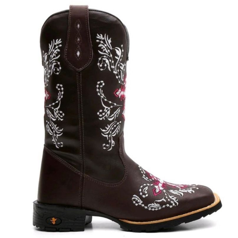 Bota Botina Texana Country Cruzeta Rosa Bordada Unissex Bico Quadrado Bota Botina Texana Country Cruzeta Rosa Bordada Unissex Bico Quadrado