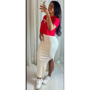 saia Midi femenino tecido ribana 100% algodão com fenda lateral veste do 36 ao 44.varias cores tecido bom - Oferta na Shopee