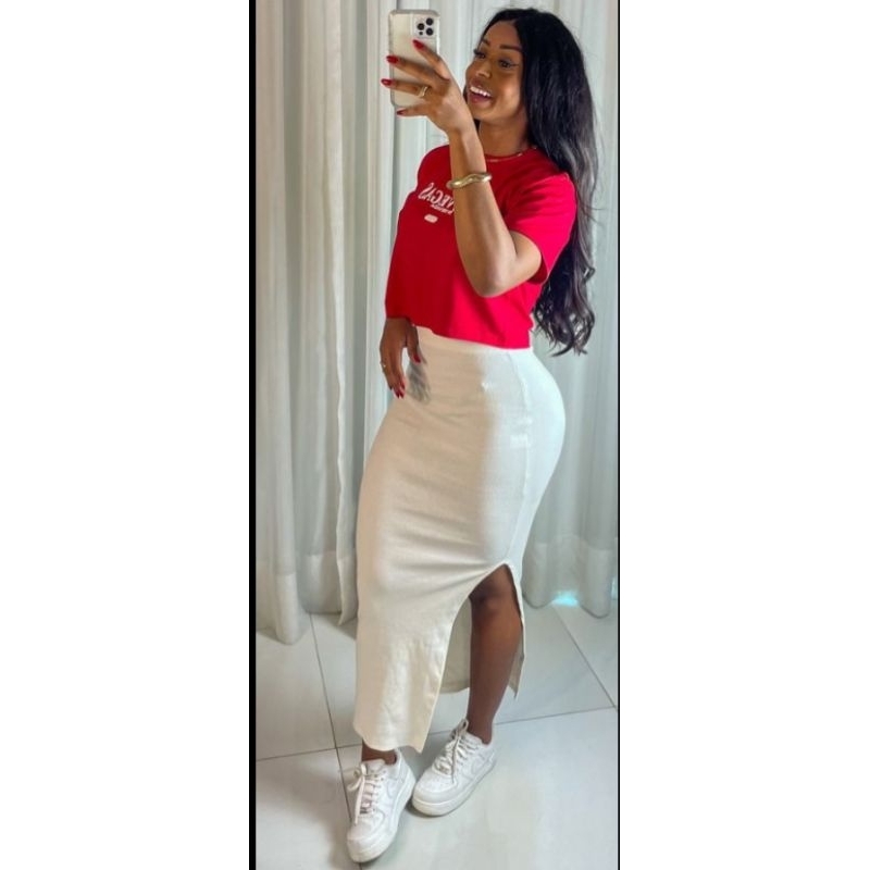 saia Midi femenino tecido ribana 100% algodão com fenda lateral veste do 36 ao 44.varias cores tecido bom saia Midi femenino tecido ribana 100% algodão com fenda lateral veste do 36 ao 44.varias cores tecido bom - Oferta na Shopee