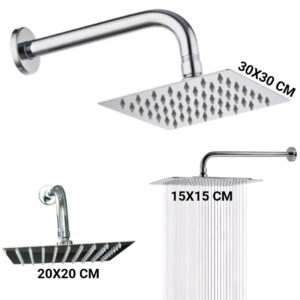 Chuveiro Ducha Quadrada Inox 304 Cromado 15 X 15cm 20 X 20cm ou 30 x 30cm com Braço Tubo INOX 30 cm - Oferta na Shopee