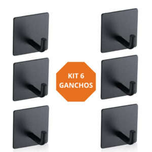 Kit 6 Ganchos Adesivos Preto Metal - Cabideiro de Parede Cozinha e Banheiro - Oferta na Shopee