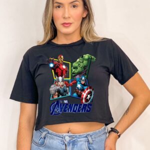 Cropped feminino estampa Os vingadores camiseta t-shirt - Oferta na Shopee
