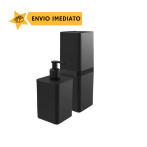 Kit Dispenser Sabonete e Porta Escova Dente Com Tampa Preto - Oferta na Shopee