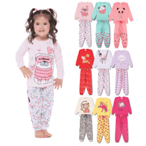 Kit Sortido 6 Peças Pijama Infantil Menina Manga Comprida Longa Pijama Inverno Frio Confortável e Quentinho 100% Algodão - Oferta na Shopee