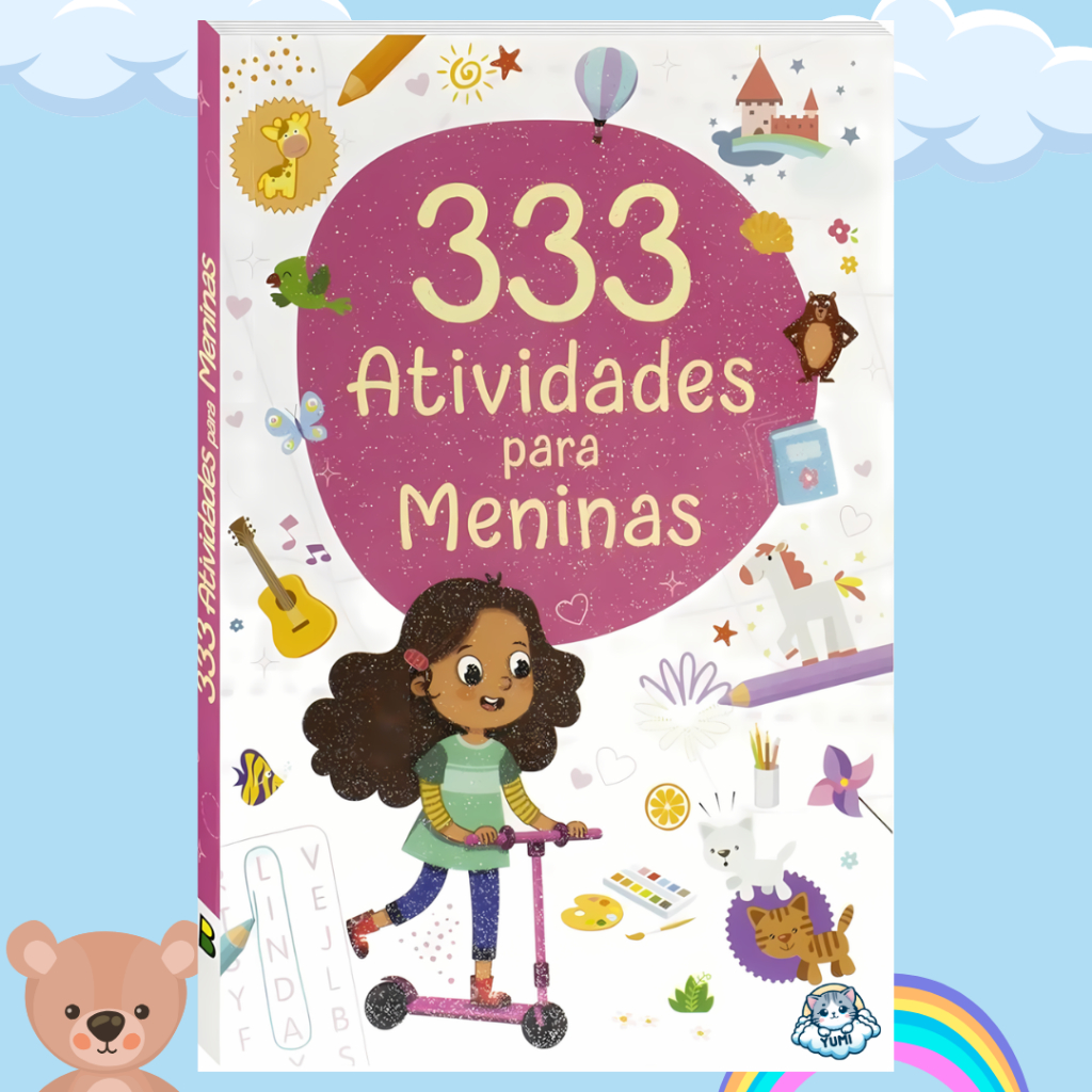 Livro Infantil 333 Atividades Para Meninas Livro Educativo, Atividades E Desafios Capa Rosa Glitter Livro Infantil 333 Atividades Para Meninas Livro Educativo
