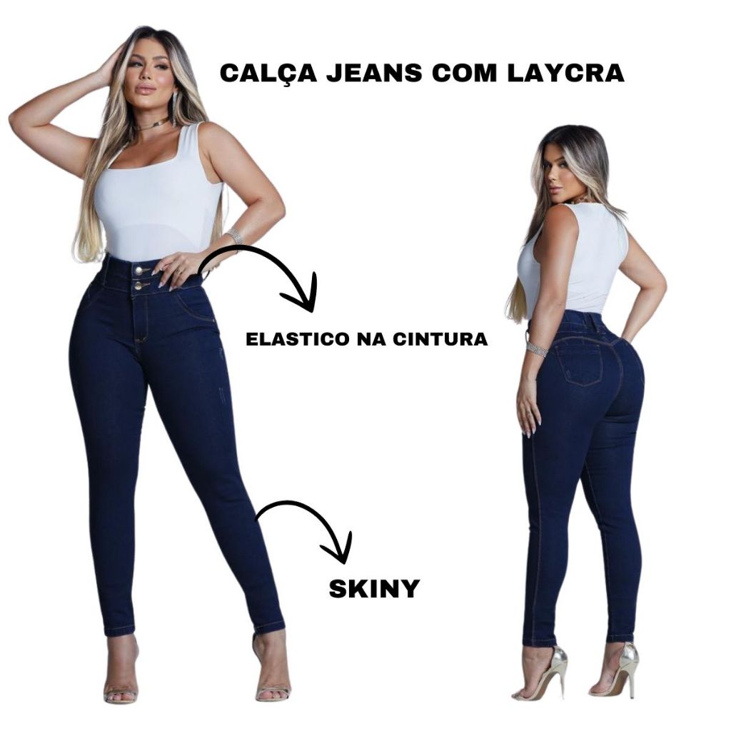 Calça Feminina Jeans Laycra Elastico Cintura Calça Feminina Jeans Laycra Elastico Cintura