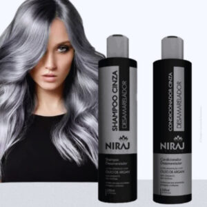 Shampoo e Condicionador Desamarelador Niraj Silver Cinza 200ml Cabelos Grisalhos e Loiros - Oferta na Shopee