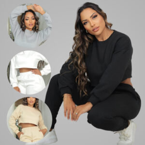 Conjunto Feminino Moletom Cropped Flanelado Blusa e Calça Jogger Liso Inverno - Oferta na Shopee