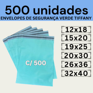 Kit 500 Envelopes Segurança Verde Tiffany Embalagem De Envio 12x18 15x20 19x25 20x30 26x36 32x40 40x50 - Oferta na Shopee