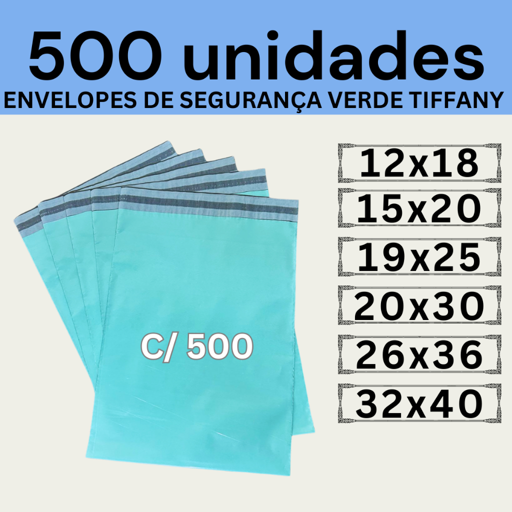 Kit 500 Envelopes Segurança Verde Tiffany Embalagem De Envio 12x18 15x20 19x25 20x30 26x36 32x40 40x50 Kit 500 Envelopes Segurança Verde Tiffany Embalagem De Envio 12x18 15x20 19x25 20x30 26x36 32x40 40x50 - Oferta na Shopee