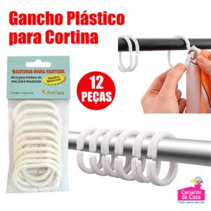 Gancho de Plástico p/ Cortina Pacote c/ 12 ganchos Bco Super Resistente Prático Ideal Cortina de Box - Oferta na Shopee