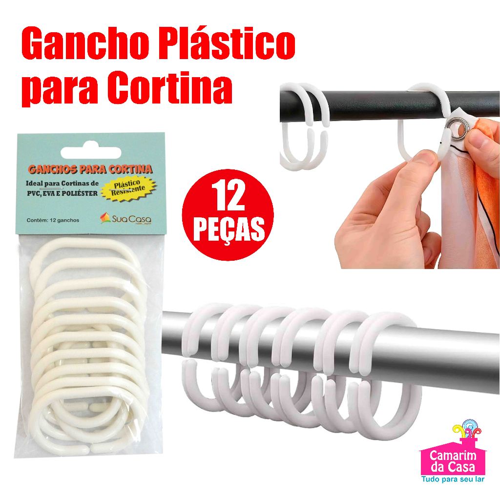Gancho de Plástico p/ Cortina Pacote c/ 12 ganchos Bco Super Resistente Prático Ideal Cortina de Box Gancho de Plástico p/ Cortina Pacote c/ 12 ganchos Bco Super Resistente Prático Ideal Cortina de Box - Oferta na Shopee