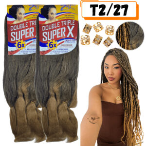 Kit 2 Cabelos Jumbo Jumbão Para Tranças Kanekalon Super X Fibra Especial 400 Gramas + Anéis - Oferta na Shopee