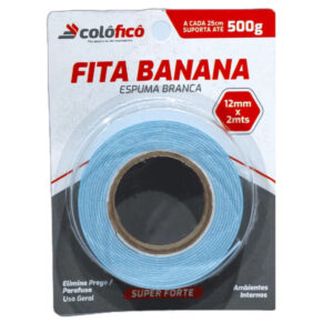 Fita Banana Dupla Face c/ Espuma 12mm X 2mt Suporta Até 500g - Colôficô - Oferta na Shopee