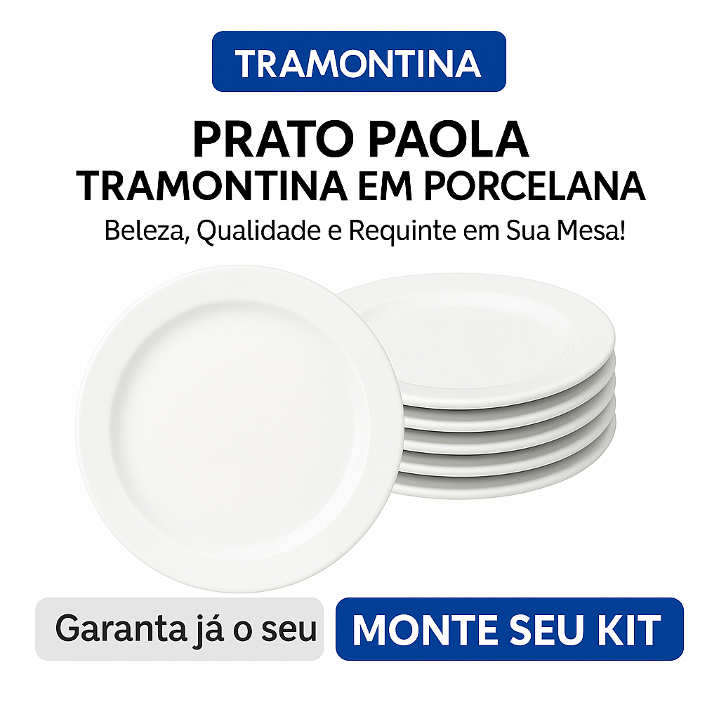 Kit de Pratos Raso Fundo Sobremesa Tramontina Paola Germer Iguaçu 25,5cm Restaurante Porcelana Opções de Kits Kit de Pratos Raso Fundo Sobremesa Tramontina Paola Germer Iguaçu 25