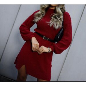 Vestido Mousse Tricot Inverno Elegante Tendência Fenda na Lateral Frio Moda - Oferta na Shopee