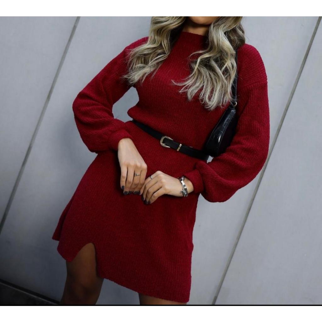 Vestido Mousse Tricot Inverno Elegante Tendência Fenda na Lateral Frio Moda Vestido Mousse Tricot Inverno Elegante Tendência Fenda na Lateral Frio Moda - Oferta na Shopee