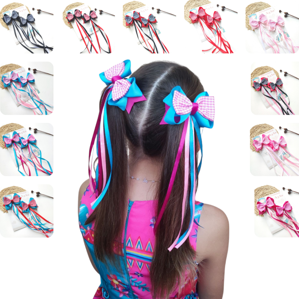 Par de Laços Junino com fita xadrez para combinar com vestido de festa junina frufru Par de Laços Junino com fita xadrez para combinar com vestido de festa junina frufru - Oferta na Shopee