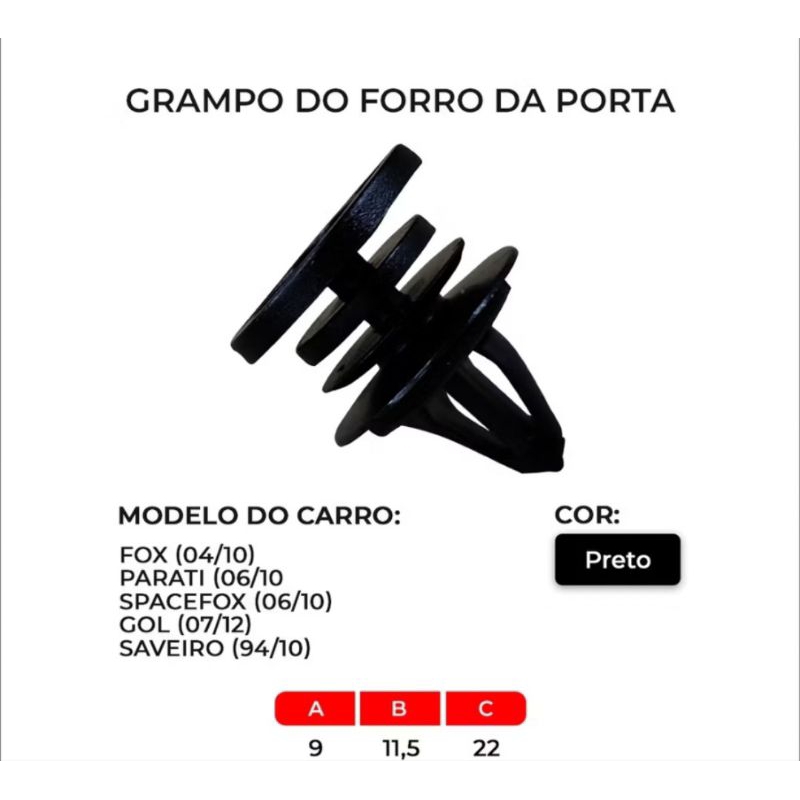 Grampo Forro de Porta vw saveiro/gol/fox/Parati 10 unidades Grampo Forro de Porta vw saveiro/gol/fox/Parati 10 unidades