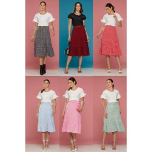 Saia 3 Marias Com Cinto Com Forro Estampado Xadrez -059 - Oferta na Shopee