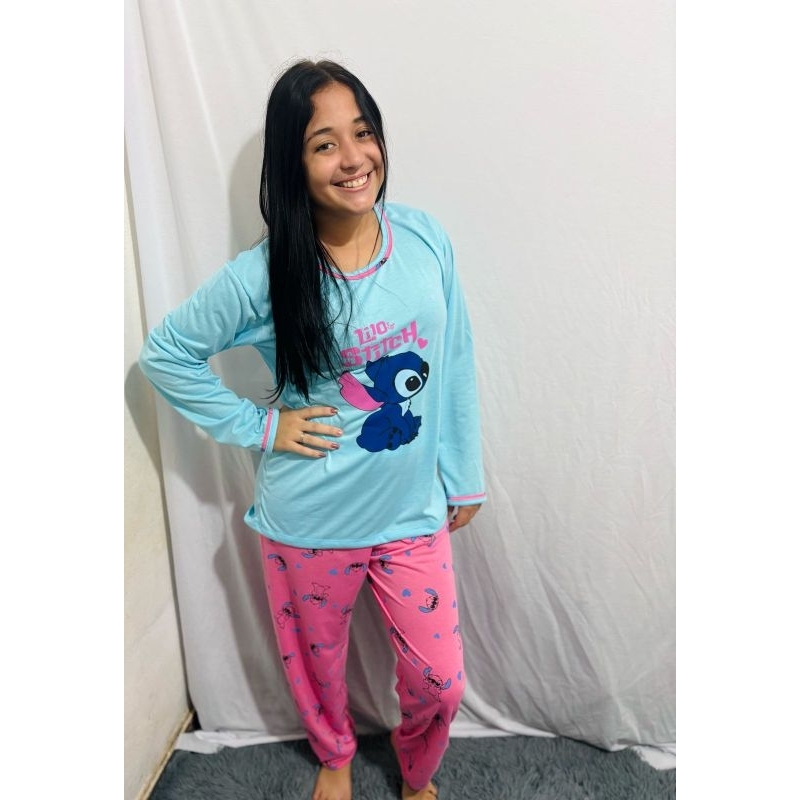 Pijama longo adulto HK estampa do Stitch Pijama longo adulto HK estampa do Stitch - Oferta na Shopee