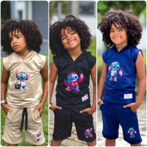 Conjunto stitch masculino personagens roupa infantil estilosa short e camisa mauricinho - Oferta na Shopee