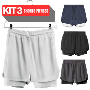 Kit 3 Bermudas 2 em 1 DryFit Masculinas Lisa - Oferta na Shopee