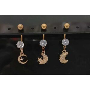 Piercing Pingente De Lua Com Pedraria - Dourado Aço Cirúrgico para Umbigo - Oferta na Shopee