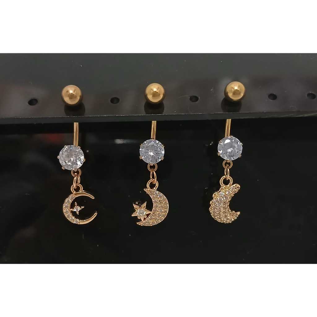 Piercing Pingente De Lua Com Pedraria - Dourado Aço Cirúrgico para Umbigo Piercing Pingente De Lua Com Pedraria - Dourado Aço Cirúrgico para Umbigo - Oferta na Shopee