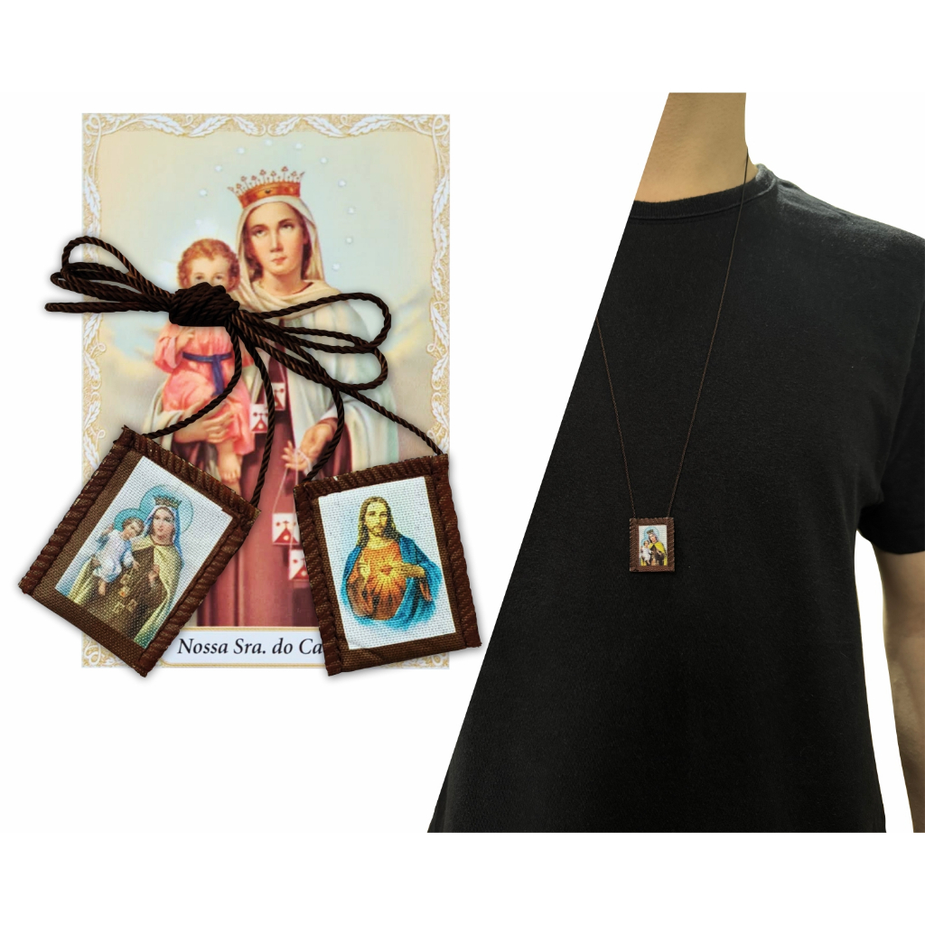 Escapulário Tecido Pano Nossa Senhora Carmo Sagrado Coração Jesus Artesanal Marrom Médio Católico Escapulário Tecido Pano Nossa Senhora Carmo Sagrado Coração Jesus Artesanal Marrom Médio Católico - Oferta na Shopee