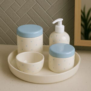 Kit Higiene Bebê Menino de Cerâmica Com Poá Azul Claro Elegância e Praticidade! - Oferta na Shopee